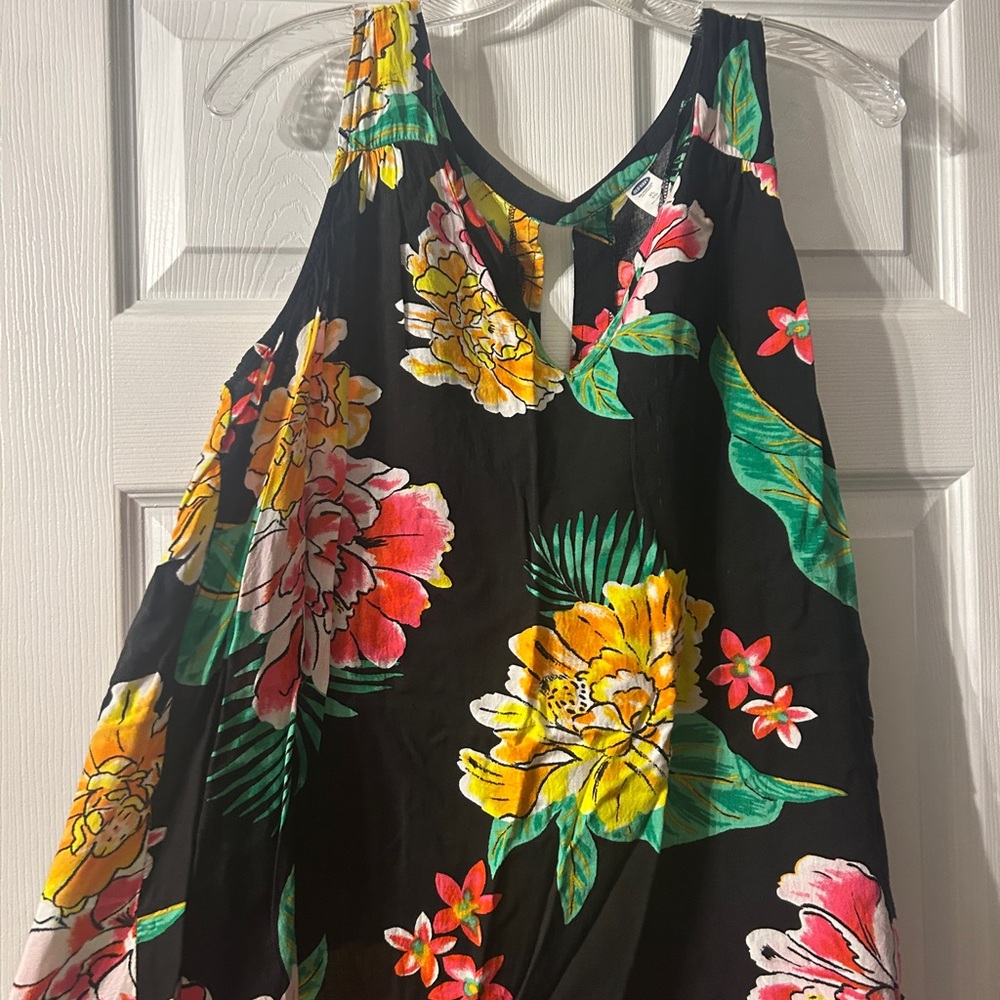 Old Navy Black Floral Tank with Yellow, Pink & Green Print - Picture 2 of 5